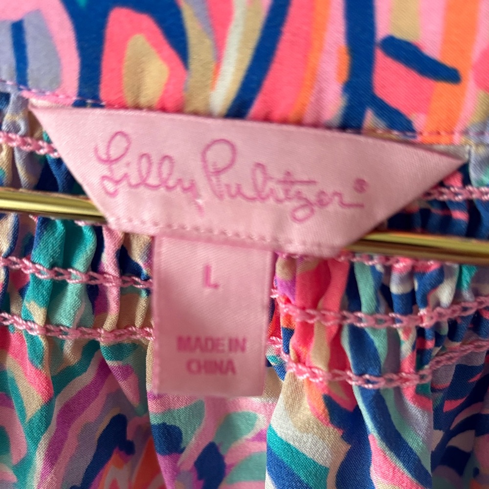 Lilly Pulitzer Elsa Vibrant Pink and Blue Blouse - Picture 2 of 5